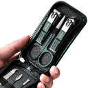 Ensemble de manucure et pédicure de luxe dans un étui en cuir, coupe-ongles, lime, ciseaux à ongles, coupe-peau, cuillère auriculaire, ensemble de voyage pour ongles en acier inoxydable 6 pièces 2