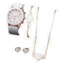 Ensemble de montres avec bracelet en silicone Collier boucles d'oreilles bracelet cœur Bijoux élégants Cadeau pour femmes Ensemble de bijoux romantique 3