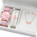 Ensemble de montres et bijoux pour femmes Collier élégant bracelet boucles d'oreilles en forme de cœur Cadeau de luxe pour femmes Boîte cadeau 4