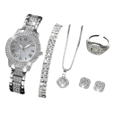 Ensemble de montres et de bijoux pour femmes en alliage Collier en cristal boucles d'oreilles bague bracelet Bijoux élégants Cadeau 2