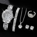 Ensemble de montres et de bijoux pour femmes en alliage Collier en cristal boucles d'oreilles bague bracelet Bijoux élégants Cadeau pour femmes 1