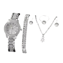 Ensemble de montres et de bijoux pour femmes en alliage Collier en cristal bracelet boucles d'oreilles bague Accessoires élégants Cadeau 3