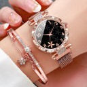 Ensemble de montres pour femmes en alliage couleur or rose et bracelet avec étoile Accessoire élégant Ensemble à la mode Bijou stylé Cadeau pour femmes 2