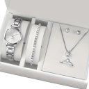 Ensemble de montres pour femmes et de bijoux avec des pierres précieuses Couleur argent Bracelet Boucles d'oreilles Collier Bague Ensemble de bijoux élégant Cadeau pour femmes 1