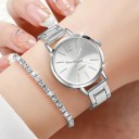 Ensemble de montres pour femmes et de bijoux avec des pierres précieuses Couleur argent Bracelet Boucles d'oreilles Collier Bague Ensemble de bijoux élégant Cadeau pour femmes 4