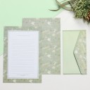 Ensemble de papier à lettres et d'enveloppes 14 x 21 cm 6 feuilles de papier 8,5 x 16,5 cm 3 enveloppes motif floral vert set d'écriture 2