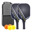 Ensemble de pickleball avec raquettes et balles dans un sac 40 x 20 x 1,4 cm Fibre de carbone en graphite Sombre avec bande jaune Pour enfants 1