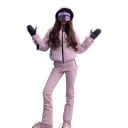Ensemble de ski pour femmes, veste matelassée avec capuche et pantalon de ski avec jambes évasées, ensemble rose pour le ski et les sports d'hiver 3