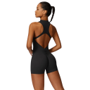 Ensemble de sport pour femmes avec bretelles et shorts, avec zip au décolleté, combinaison de fitness unie en nylon et spandex 4