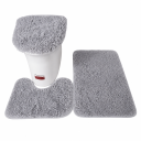 Ensemble de tapis de bain 3 pièces en matériau doux et pelucheux avec protection pour siège de toilette et tapis devant les toilettes, surface en peluche 1