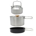 Ensemble de vaisselle de camping 3 en 1 Casserole, bouilloire et poêle Acier inoxydable Poignées pliables pour 2 à 3 personnes 1