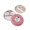 Ensemble de vaisselle en acier inoxydable pour enfants avec bol en silicone amovible et assiette compartimentée de 20,3 cm en inox silicone alimentation des enfants 14