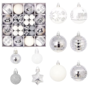 Ensemble élégant d'ornements argentés et blancs 44 pcs 3 - 6 cm Boules et étoiles Décorations de Noël de différentes tailles pour le sapin 1