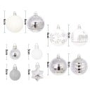Ensemble élégant d'ornements argentés et blancs 44 pcs 3 - 6 cm Boules et étoiles Décorations de Noël de différentes tailles pour le sapin 2