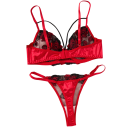 Ensemble en dentelle pour femmes, soutien-gorge et culottes avec broderie florale, élasthanne polyester rouge pour un usage quotidien, lingerie 5