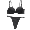 Ensemble féminin de lingerie avec des bretelles élastiques avec inscriptions, soutien-gorge et culottes en polyamide élasthanne pour un usage quotidien 1