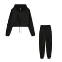 Ensemble Femme Sweat à Capuche Crop et Pantalons avec Cordon à la Taille et Manches Polyester Ensemble de Sport et de Loisirs 7