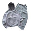 Ensemble Femme Sweat à Capuche Zippé avec Poche Kangourou et Pantalons avec Taille Élastique Polyester Couleur Grise Ensemble de Sport 1