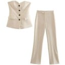 Ensemble femme top sans bretelles et pantalon Coupe élégante en polyester Fermeture à boutons Pantalon long Temps libre et occasions 2