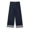 Ensemble femme veste en jean et pantalon Deux pièces Veste courte Pantalons larges Manches retroussées Fermeture à boutons Bleu foncé Pour un usage 6