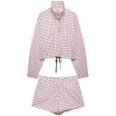 Ensemble femme veste et shorts à pois avec col montant et cordons de serrage en polyester pour les loisirs en été en ville et pour un usage 6