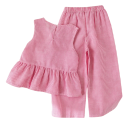 Ensemble fille rose à rayures débardeur à larges bretelles et nœuds pantalons à taille élastique en col rond Ensemble stylé 2