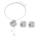 Ensemble floral collier 42,5+7 cm boucles d'oreilles 5 cm Bijoux romantiques en cuivre tendances pour femmes Ensemble élégant Collier + boucles d'oreilles 9