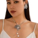 Ensemble floral collier 42,5+7 cm boucles d'oreilles 5 cm Bijoux romantiques en cuivre tendances pour femmes Ensemble élégant Collier + boucles d'oreilles 5