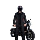 Ensemble moto imperméable veste et pantalon Veste avec col montant et poignets élastiques Pantalons droits Noir avec éléments gris et rouges 7