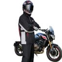 Ensemble moto imperméable veste et pantalon Veste avec col montant et poignets élastiques Pantalons droits Noir avec éléments gris et rouges 9