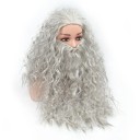 Ensemble perruque et barbe 45 cm et 42 cm Marron ou gris Perruque longue ondulée avec une barbe fournie Carnaval Costume Cosplay Accessoire de théâtre 4
