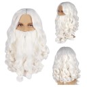 Ensemble perruque et fausses moustaches Perruque synthétique blanche longue avec barbe Costume accessoire Saint Nicolas Ange Accessoire de théâtre Carnaval 2