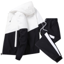 Ensemble pour homme avec pantalon de survêtement à cordon, veste à capuche zippée et poches, polyester 4