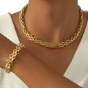 Ensemble puriste collier 37.5+7 cm et bracelet 16+5 cm Chaîne à maillons large punk Bijoux de fête cadeau pour femmes 2