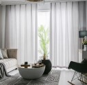 Ensfarvede lange tylgardiner Halvtransparente fine vinduesgardiner Voilegardiner med krogophæng Tynde elegante gardiner 700 x 250 cm 2
