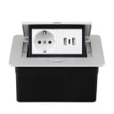 Ενσωματωμένη ανακλινόμενη πρίζα 1× EU + 2× USB A + 1× USB C 153 × 117 mm αλουμινένιο κάλυμμα 250 V με αργή αναδίπλωση σε επιφάνεια εργασίας 2