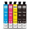 Epson 604XL Blækpatroner 5 stk Kompatible T604XL Med Chip 2x Sort Cyan Magenta og Gul Til XP-2200 XP-3200 XP-4200 WF-2910 1