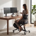 Ergonomická klečící židle s opěrkou zad Výškově nastavitelná Polstrování 10 cm Kovový rám Kolečka s brzdou Černá Pro dospělé i děti 6