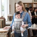 Ergonomisch draagzak voor baby 0–36 maanden Ademend gaas Heupband 66–140 cm Kapuze Beige met hartjes 2