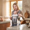 Ergonomisches Tragetuch für Babys 0–36 Monate Atmungsaktives Netzgewebe Hüftgurt 66–140 cm Kapuze Beige mit Herzen 3