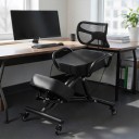 Ergonomisk knæstol med rygstøtte Højdejusterbar Polstring 10 cm Metalramme Hjul med bremse Sort Til voksne og børn 5
