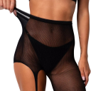 Erotické punčocháče dámské s falešnými podvazky a síťovaným vzorem, velikost S-L, polyester a nylon, černé, na párty, klub i lingerie outfit 2