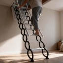 Escalera de ático retráctil de 1,7 m Escalera telescópica de pared Ancho 60 y 70 cm Estructura de acero Blanca Para ático y balcón 5