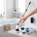 Escova de limpeza rotativa elétrica com unidade LCD Sem fios Vara telescópica 7 cabeçotes 2 velocidades Carregamento USB-C Gancho de parede Branco 2