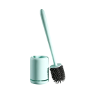 Escova de WC de silicone com suporte de secagem rápida, cabo longo 42 cm, suporte 12,5 × 9 cm, escova de limpeza para casa de banho 3
