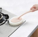 Esponja de limpeza com longa pega para louça e frigideiras Limpeza da bancada da cozinha Esponja oval com cabeça plana Orifício 5