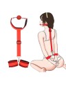 Esposas para cuello y espalda con mordaza redonda, manos colgando libremente a lo largo del cuerpo, correa ajustable, seguro de usar, embalaje 3