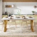 Esstisch 160 x 80 x 60 cm mit weißer Tischplatte im Marmor-Look und goldenen Beinen aus verflochtenen ovalen Bögen 3