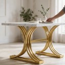 Esstisch 160 x 80 x 75 cm für 4 bis 8 Personen mit weißer Tischplatte im Marmor-Dekor und goldenen gebogenen Beinen mit Querverstärkung 4