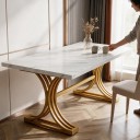 Esstisch 160 x 80 x 75 cm für 4 bis 8 Personen mit weißer Tischplatte im Marmor-Dekor und goldenen gebogenen Beinen mit Querverstärkung 6